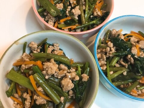 簡単中華惣菜☆空芯菜と豚挽肉のシャキシャキ炒め